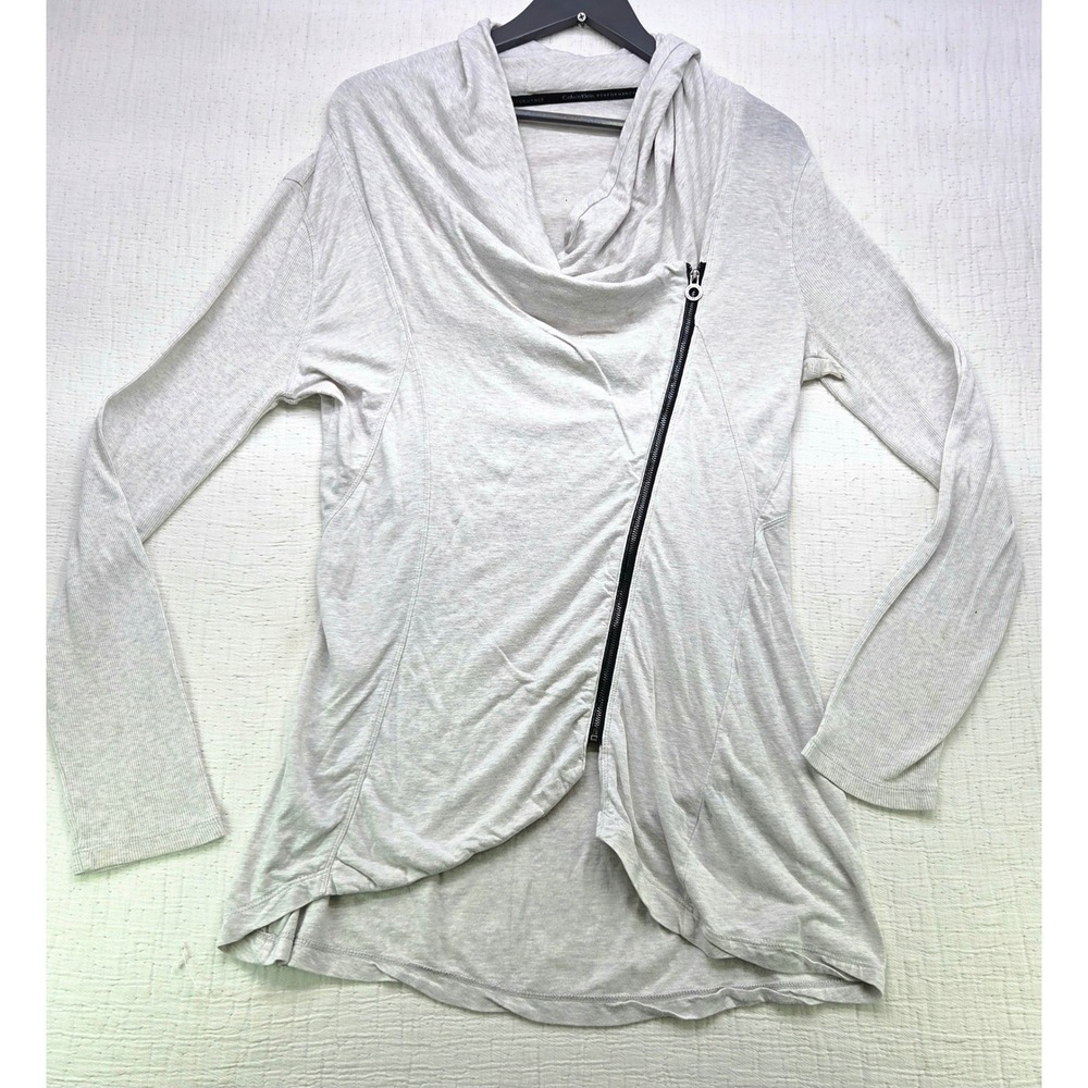 Calvin Klein Performance Gray Asymmetrical Zip Hooded Cowl Neck Top PF4J5812 M